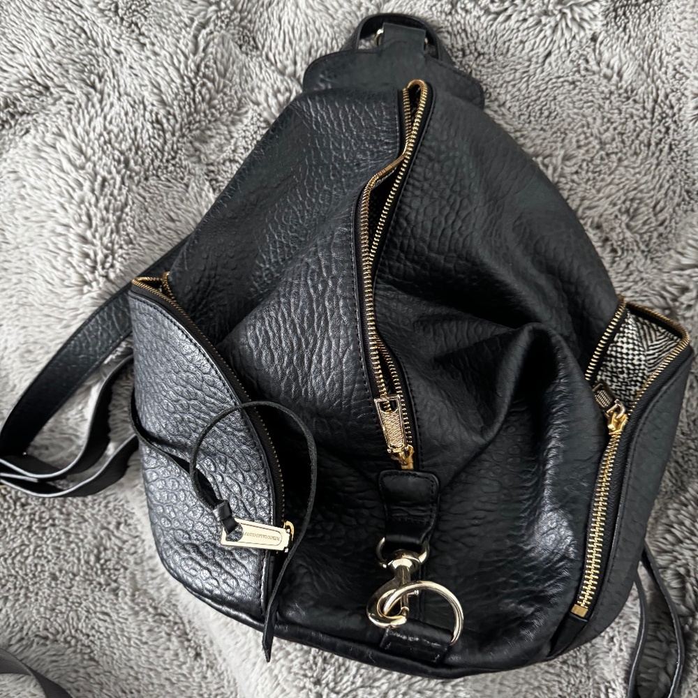 Rebecca Minkoff Julian Zip Backpack Genuine Leather with Gold Hardware- Black